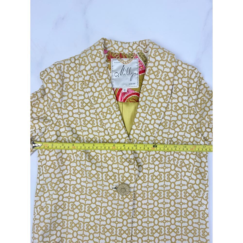 Milly Geometric Print Blazer Gold Rope Button Silk Lined Elbow Sleeve Jacket 2 - Picture 13 of 14
